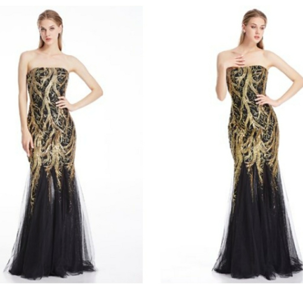 Golden Branches Sequin Embellished Formal Gown